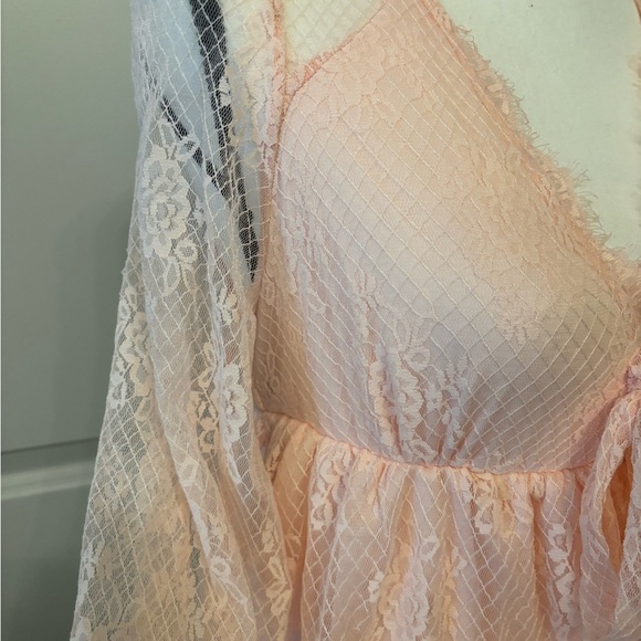 NWT Francesca's pink sheer lace babydoll long sleeve top fairy core size S - Picture 14 of 16